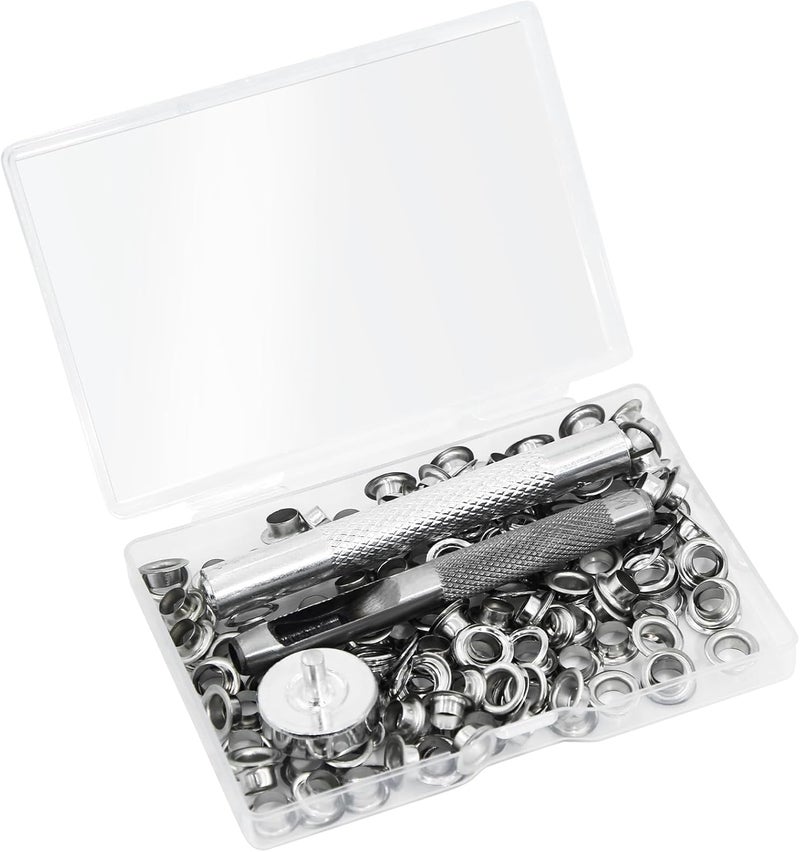 FOJOO 1/4 Inch Grommet Kit with Tool – 120 Set Metal Eyelets and Grommet Tool Kit in Storage Case for Fabric, Leather, Canvas, Tarp Repair, Sewing & DIY Crafts - Image 1